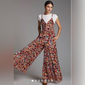 Anthropologie Flounced Floral Burnout Velvet Jumpsuit Size 0